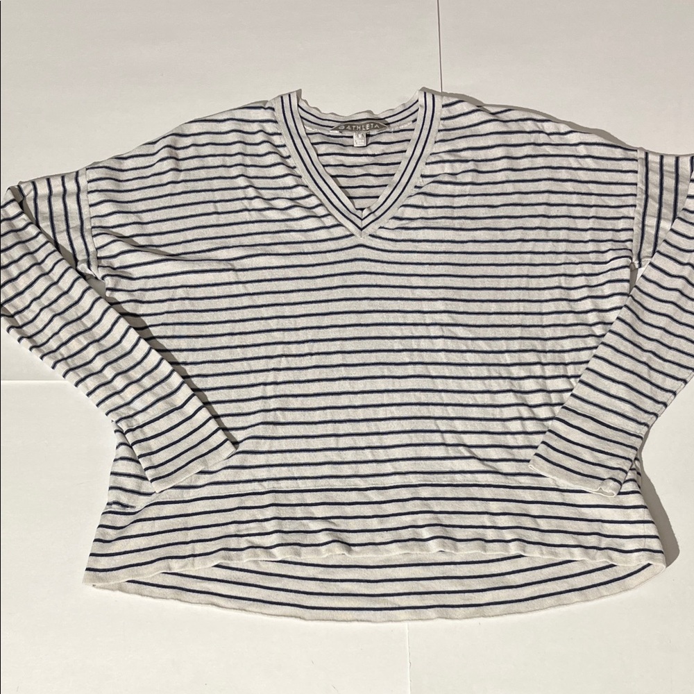 Athleta Blue Striped Long Sleeve Lightweight Sweater Silk Cashmere Blend Small